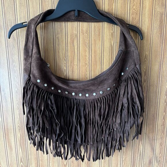 Avon Genuine Suede Brown Fringe Purse Boho Prairie - Picture 1 of 14